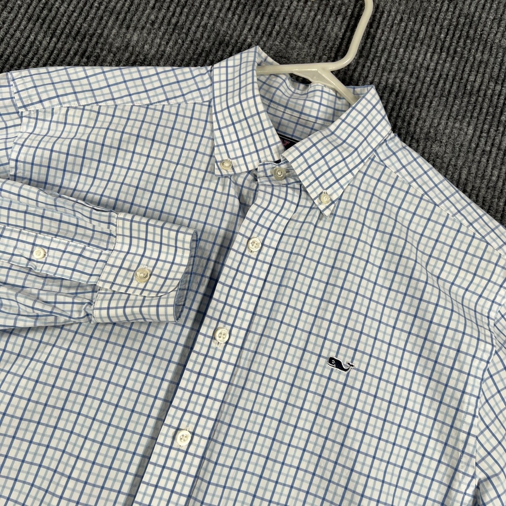 Vineyard Vines Shirt Mens Medium Blue Check Classic Fit Whale Long Sleeve Button